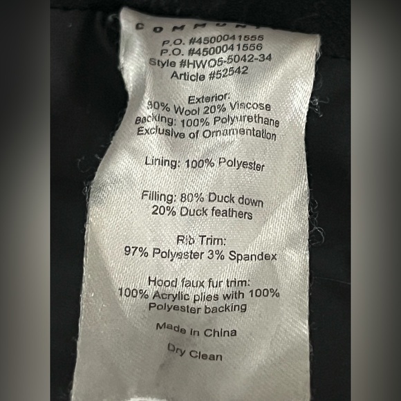 Community Black Wool-Blend Down Parka with Faux Fur Hood Medium - Picture 8 of 8